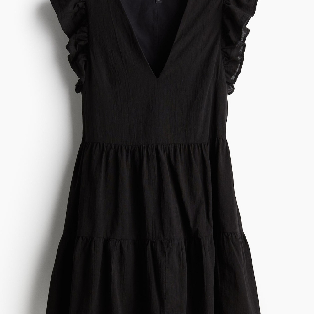 H&M Black Mini Dress with Ruffle Sleeves